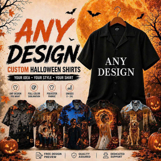 Any Design Halloween Button Up Shirt, Personalized Photo Artwork, Unique Unisex Gift