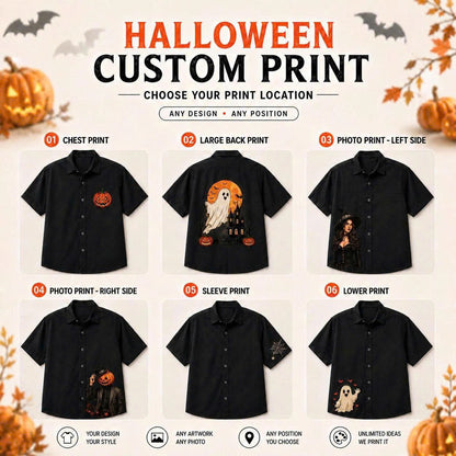 Any Design Halloween Button Up Shirt, Personalized Photo Artwork, Unique Unisex Gift
