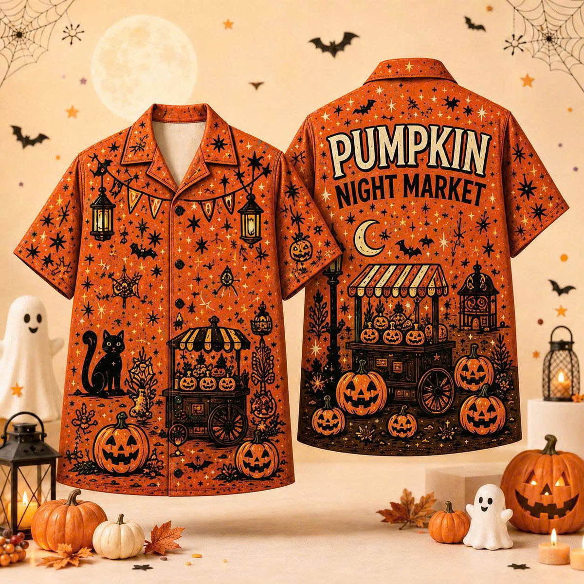 Custom Halloween Button Up Shirt, Personalized Photo or Artwork, Any Design, Unisex Short Sleeve