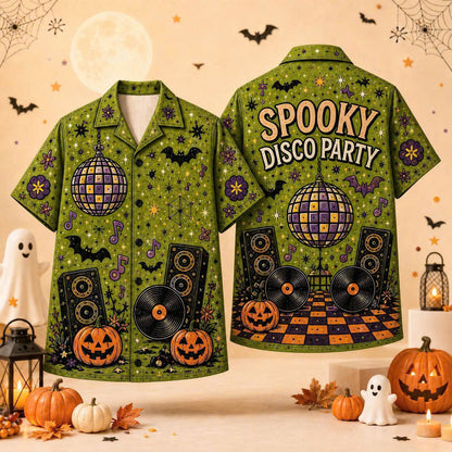 Custom Halloween Button Up Shirt, Personalized Photo or Artwork, Any Design, Unisex Short Sleeve