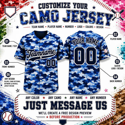 Custom Camo Baseball Jersey, Personalized Name & Number, Camouflage Team Sports Shirt