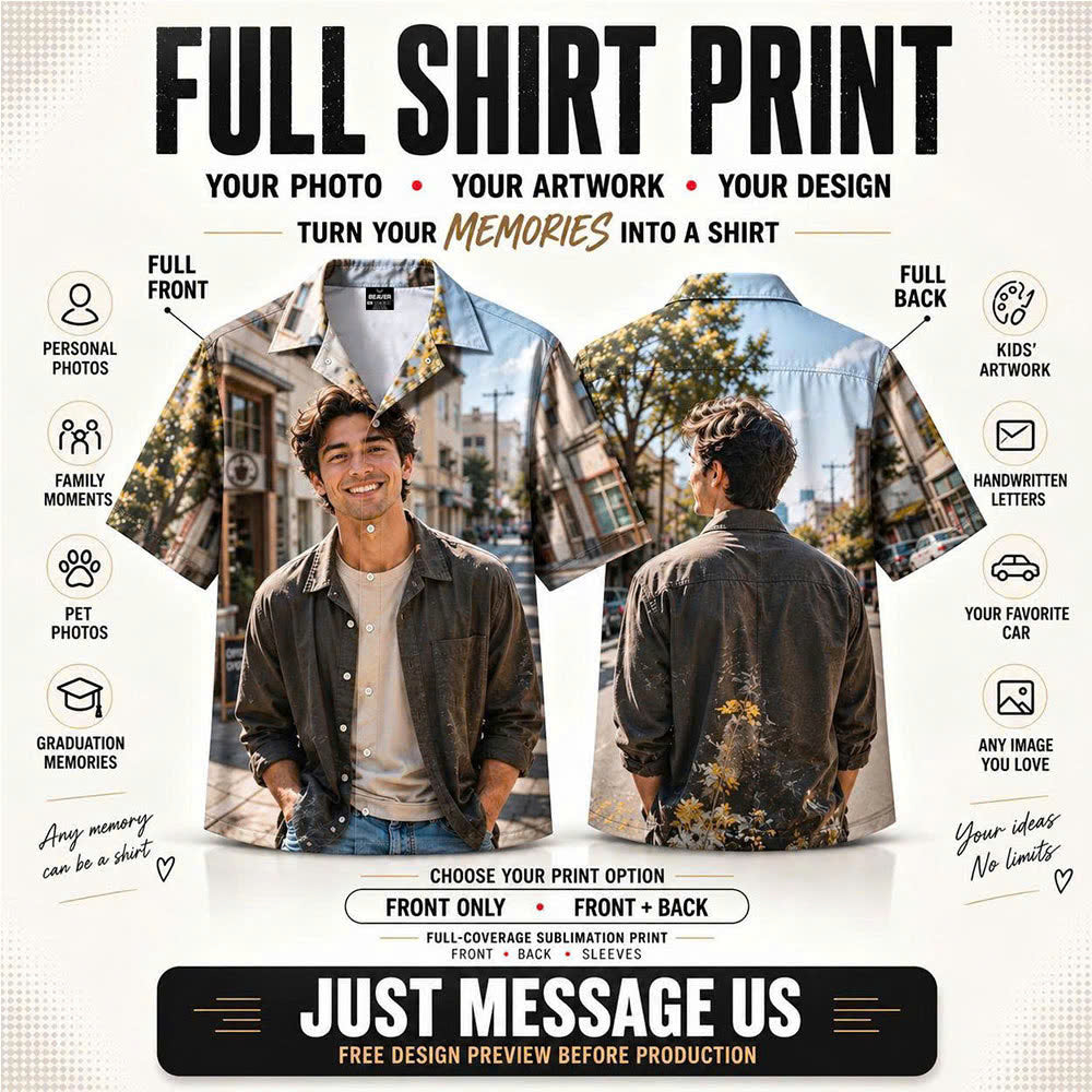 Custom Button Up Shirt, Any Design, Personalized Photo Artwork, Full Print, Unique Personalized Gift