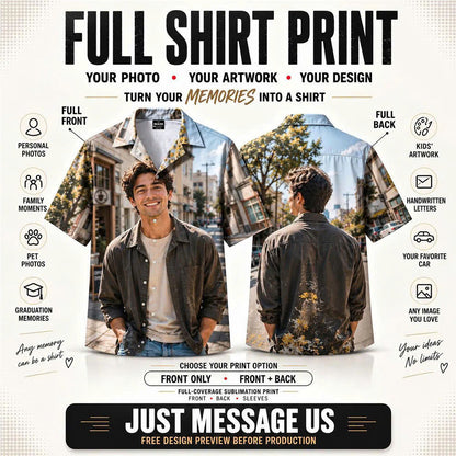 Custom Button Up Shirt, Any Design, Personalized Photo Artwork, Full Print, Unique Personalized Gift