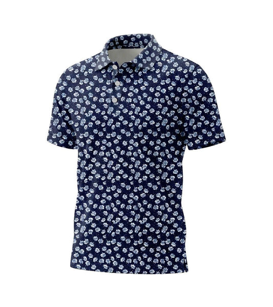 Men’s Athletic Golf Polo 03 – Navy Floral Dot Pattern Polo Shirt