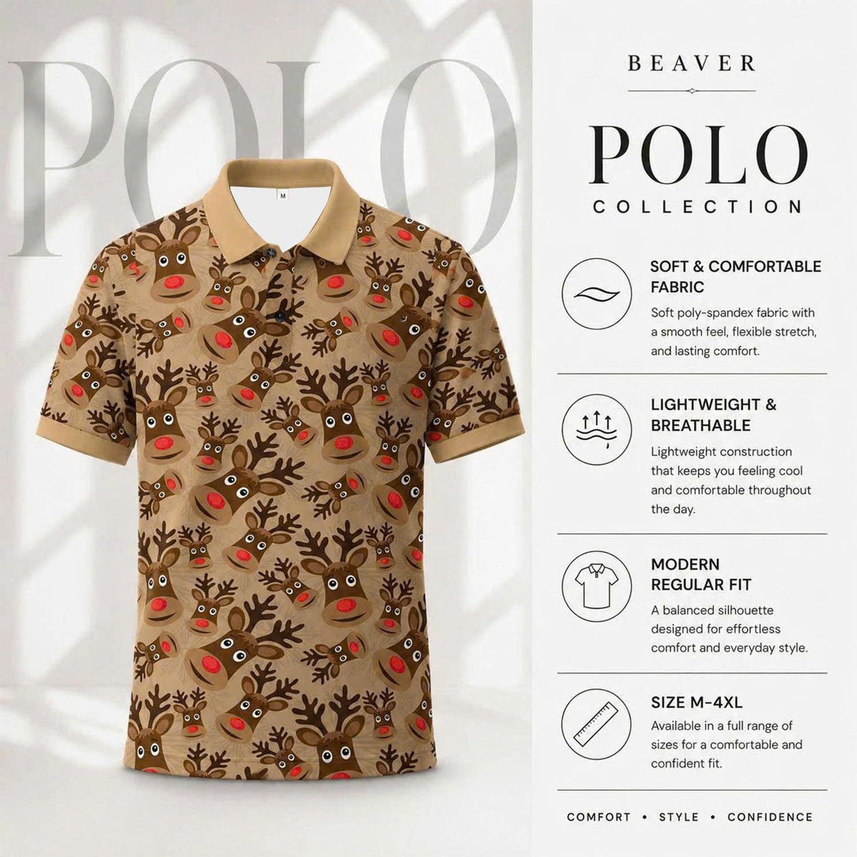 Funny Reindeer Polo Shirt, Christmas Holiday Outfit
