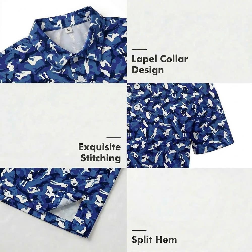 Men’s Athletic Golf Polo 15 – Blue Pin-up Girl Camo Pattern Polo Shirt