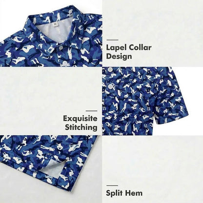 Men’s Athletic Golf Polo 15 – Blue Pin-up Girl Camo Pattern Polo Shirt