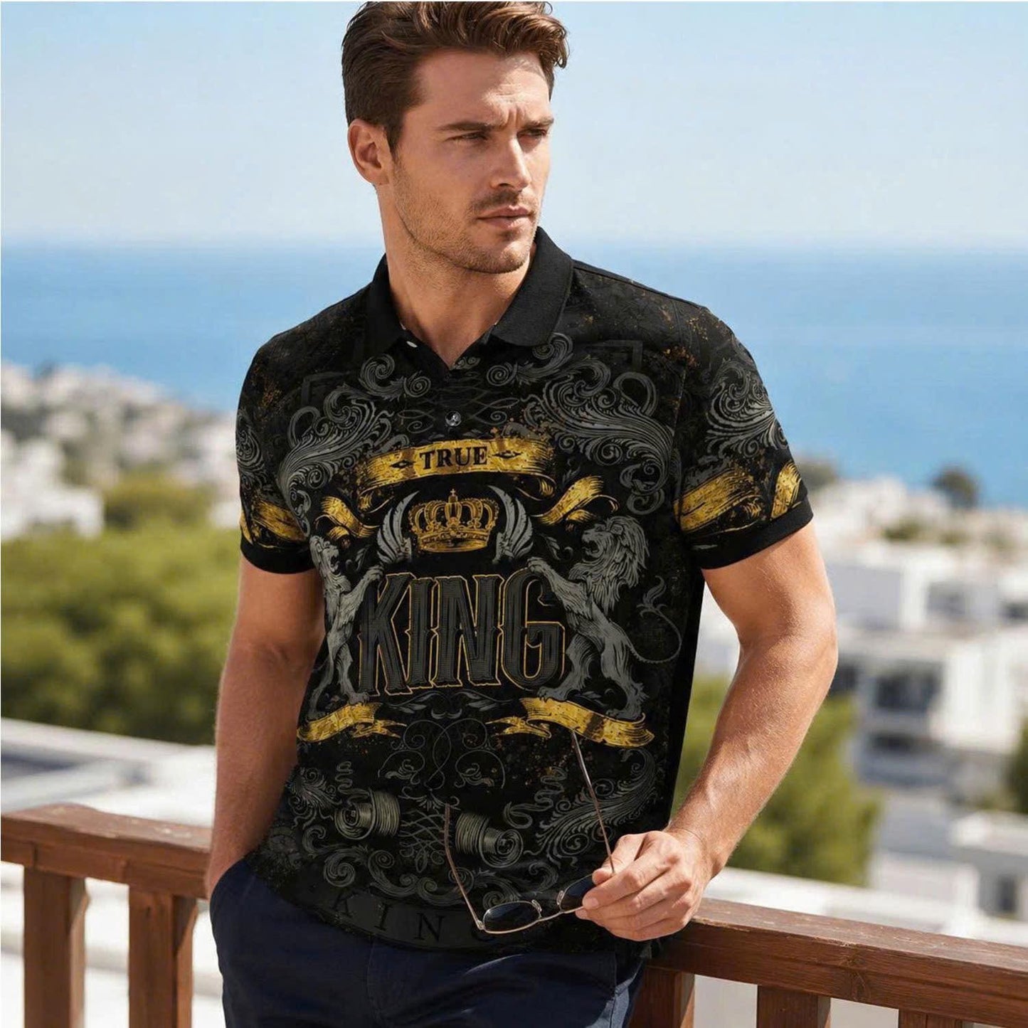 Men's King Lion Crown Polo Shirt – Bold Royal Design, Comfortable Fit, Statement Streetwear
