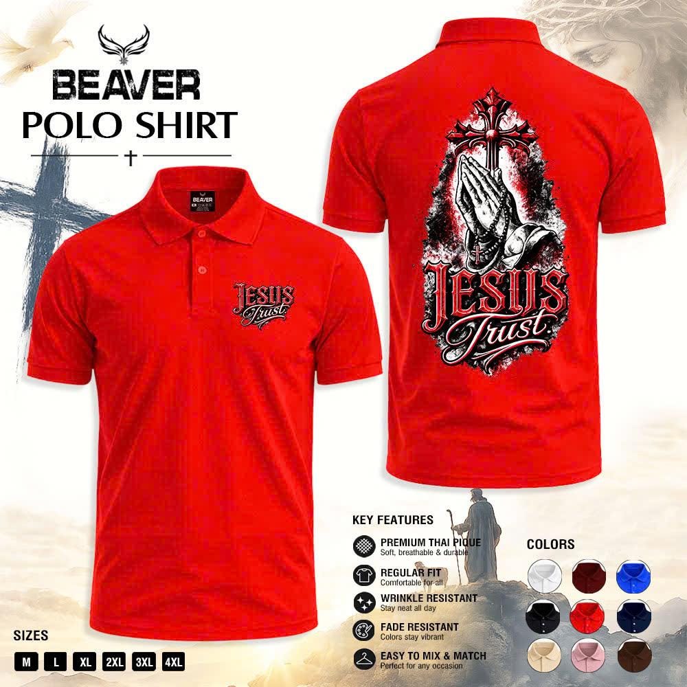 Jesus Trust Praying Hands Polo Shirt, Christian Cross Faith Apparel