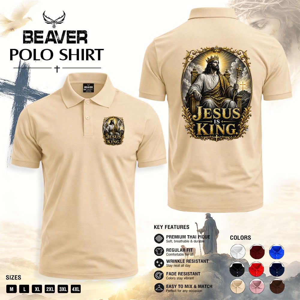 Jesus Is King Polo Shirt, Vintage Crown Graphic, Men’s Casual Short Sleeve Top