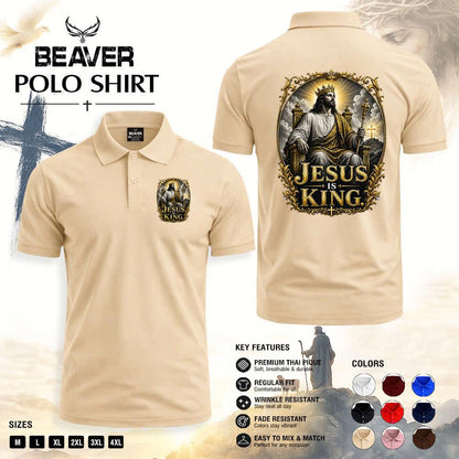 Jesus Is King Polo Shirt, Vintage Crown Graphic, Men’s Casual Short Sleeve Top