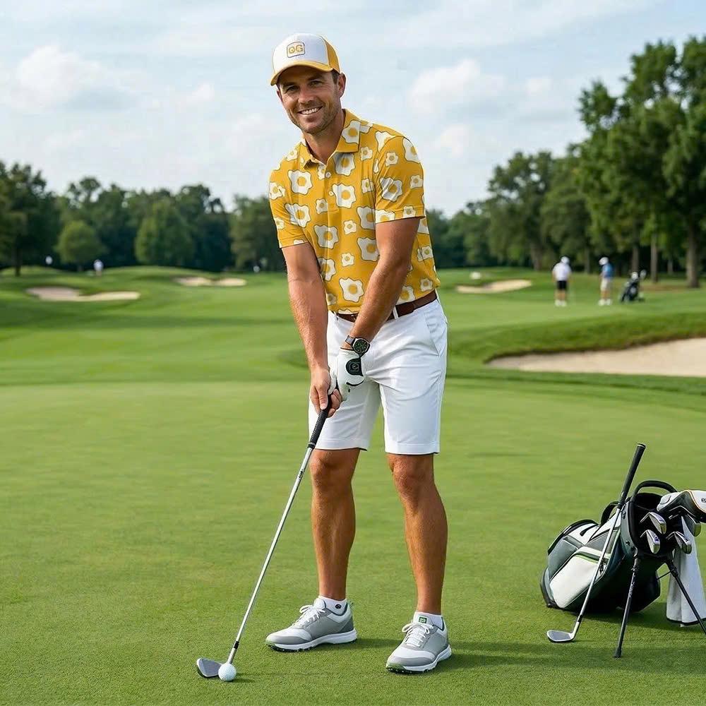 Men’s Athletic Golf Polo 13 – Yellow Fried Egg Pattern Polo Shirt