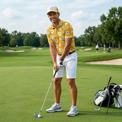 Men’s Athletic Golf Polo 13 – Yellow Fried Egg Pattern Polo Shirt
