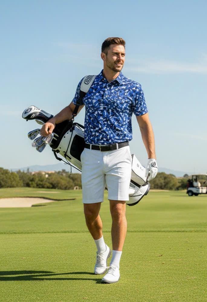 Men’s Athletic Golf Polo 15 – Blue Pin-up Girl Camo Pattern Polo Shirt