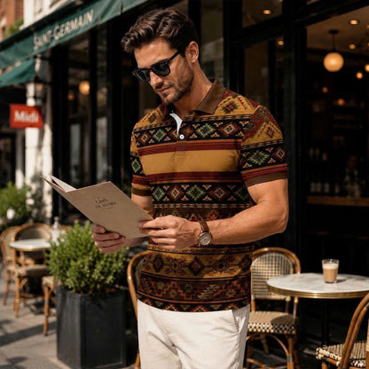 Tribal Aztec Polo Shirt – Southwestern Navajo Men’s Top