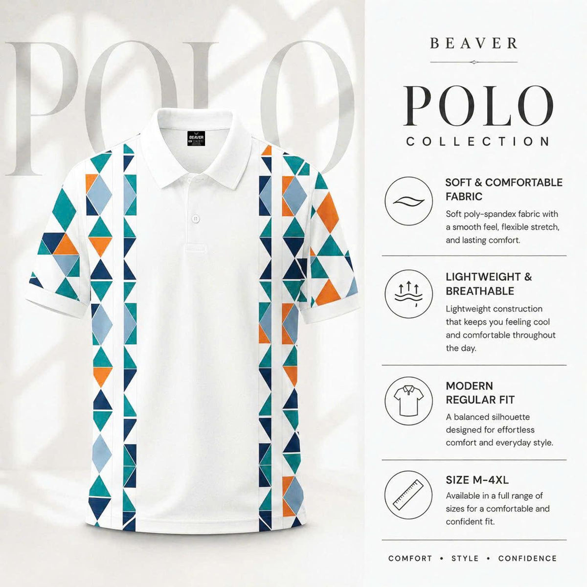 Men's Modern Polo Shirt, Abstract Triangle Print, Summer Outfit