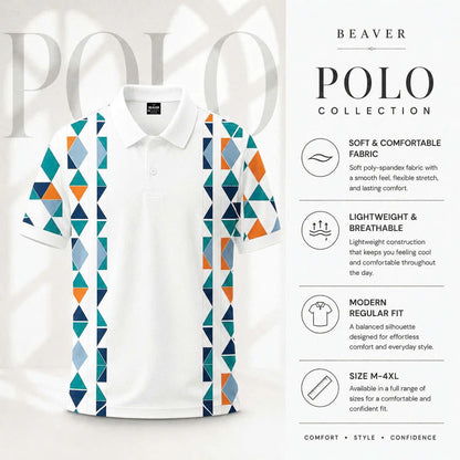 Men's Modern Polo Shirt, Abstract Triangle Print, Summer Outfit