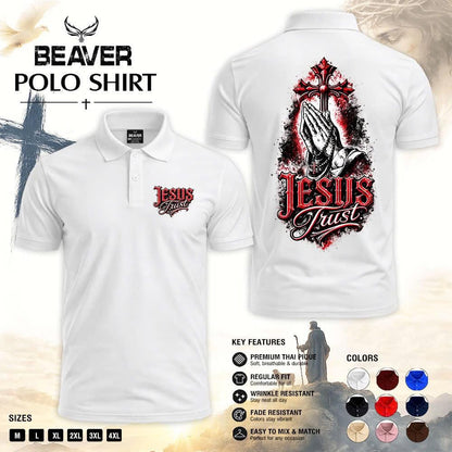 Jesus Trust Praying Hands Polo Shirt, Christian Cross Faith Apparel