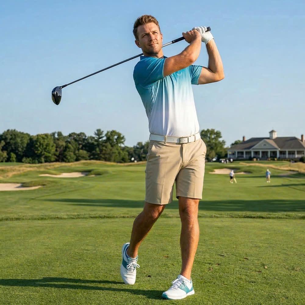 Men’s Athletic Golf Polo 17 – Ocean Blue Gradient Polo Shirt