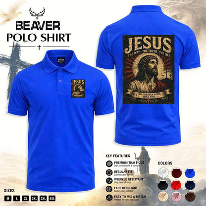 Jesus The Way The Truth The Life Christian Polo Shirt, Religious Cross Graphic, Church & Everyday Wear