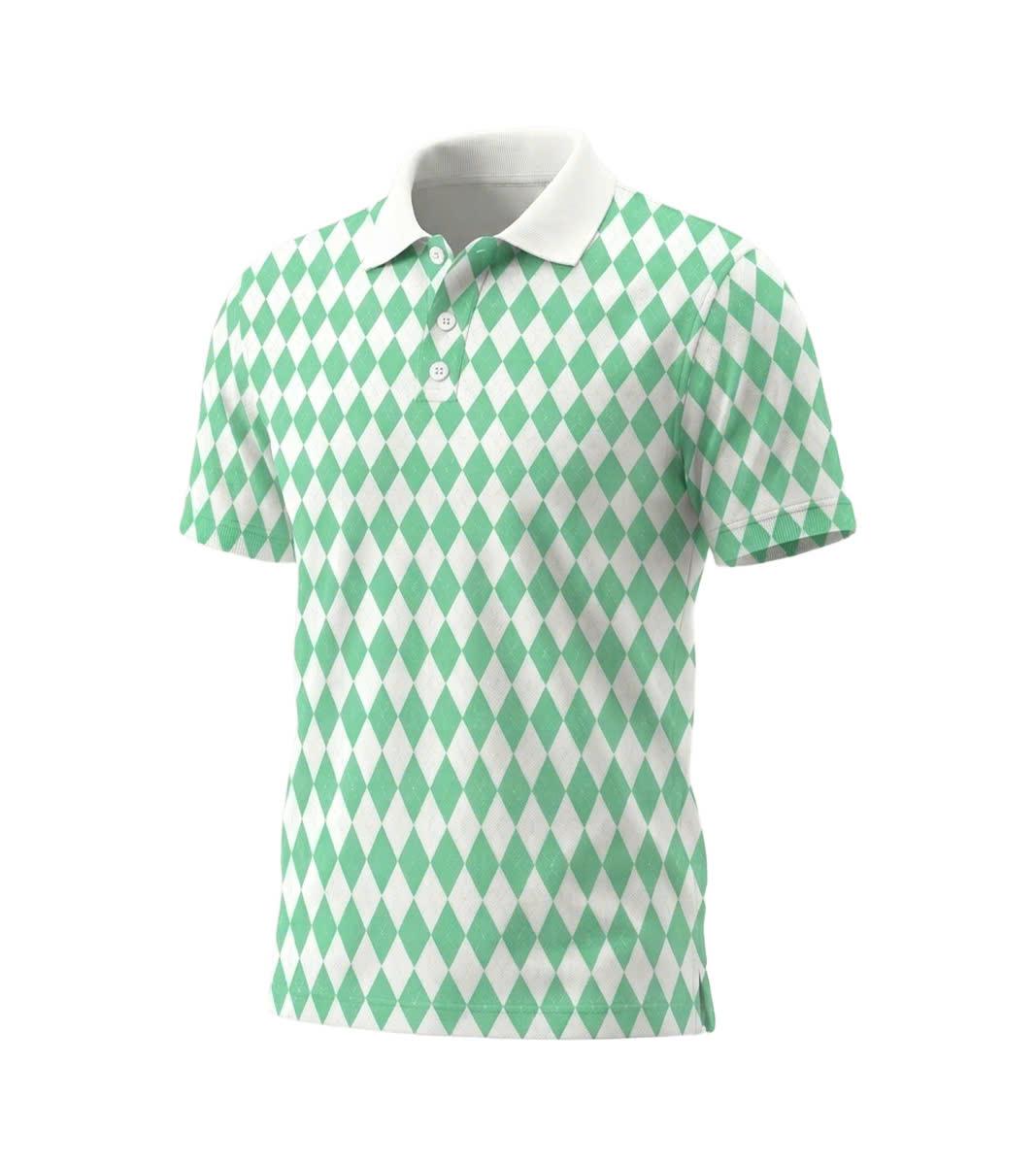 Men’s Athletic Golf Polo 07 – Green Diamond Harlequin Pattern Polo Shirt