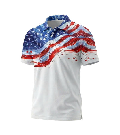 Men’s Athletic Golf Polo 14 – USA Flag Abstract Brushstroke Pattern Polo Shirt
