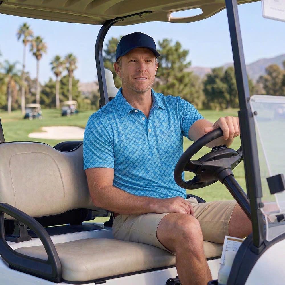Men’s Athletic Golf Polo 04 – Blue Argyle Diamond Pattern Polo Shirt