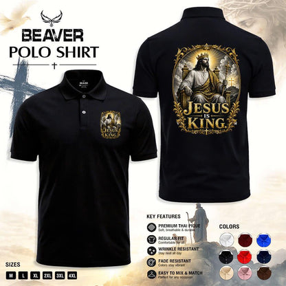 Jesus Is King Polo Shirt, Vintage Crown Graphic, Men’s Casual Short Sleeve Top
