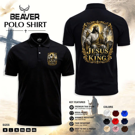Jesus Is King Polo Shirt, Vintage Crown Graphic, Men’s Casual Short Sleeve Top