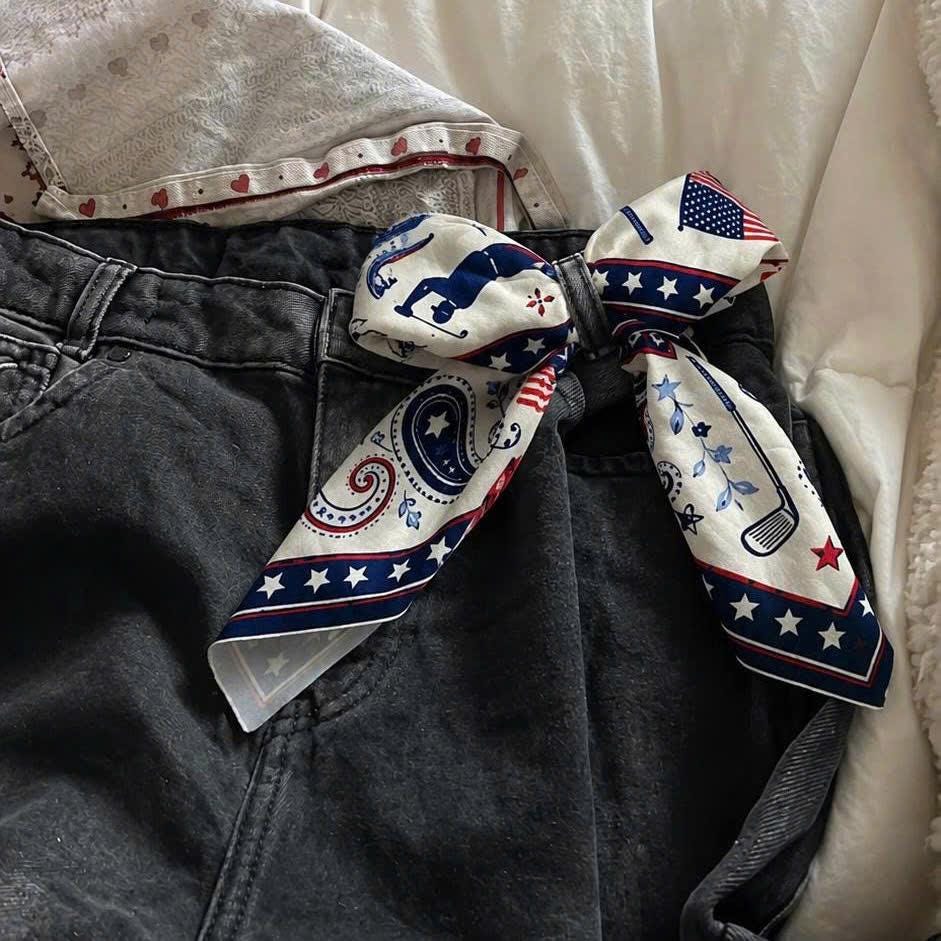 USA Golf Bandana – American Flag, Clubs & Paisley Print – Square Headband, Patriotic Accessory