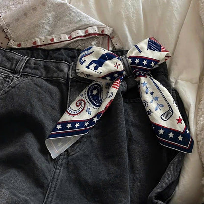 USA Golf Bandana – American Flag, Clubs & Paisley Print – Square Headband, Patriotic Accessory
