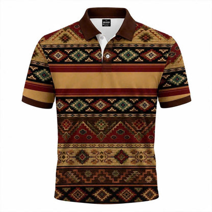 Tribal Aztec Polo Shirt – Southwestern Navajo Men’s Top