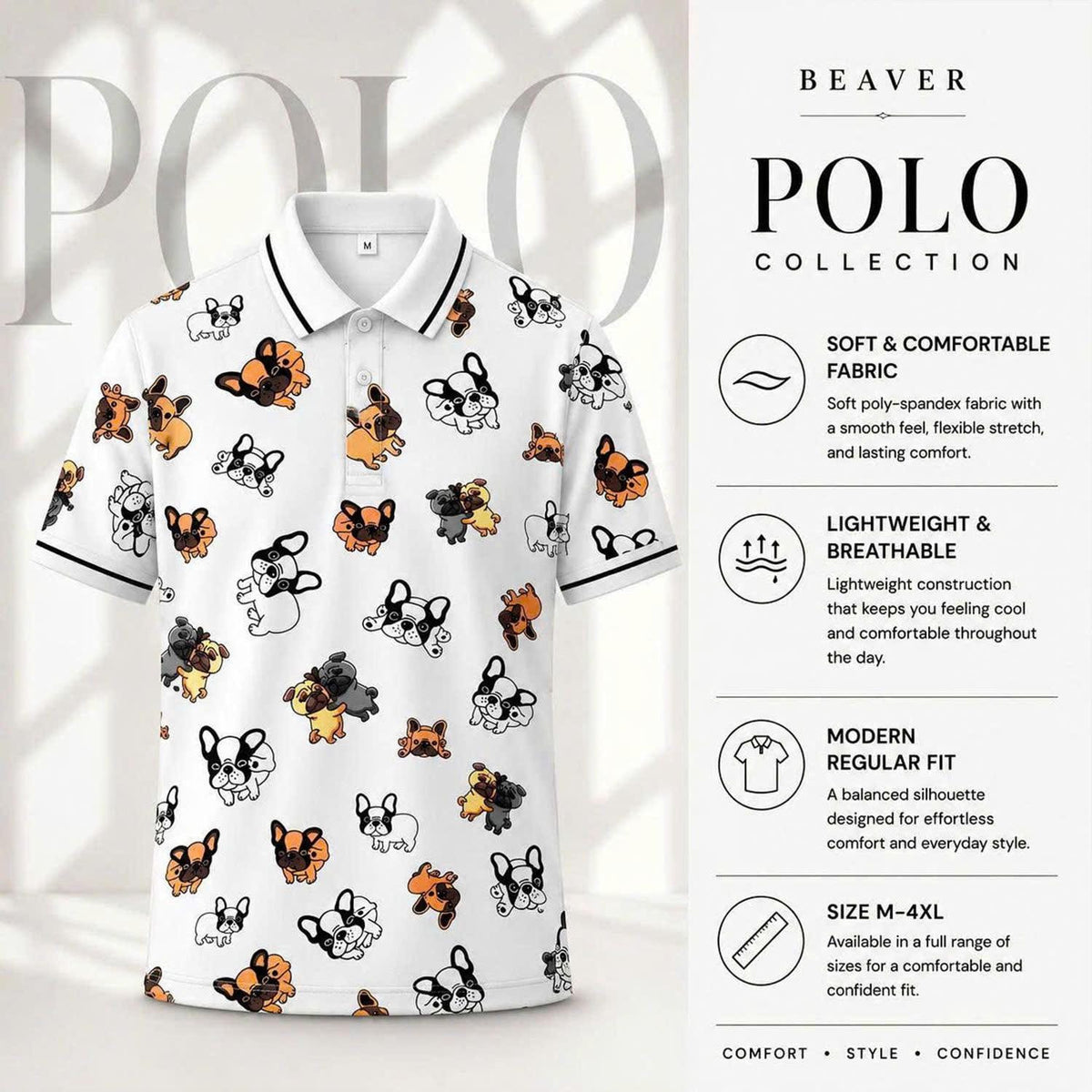 French Bulldog Print Polo, Frenchie Dog Lover Gift, Puppy Pattern Apparel, Unisex Top