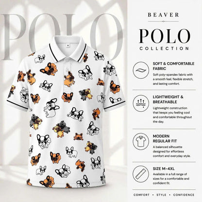French Bulldog Print Polo, Frenchie Dog Lover Gift, Puppy Pattern Apparel, Unisex Top