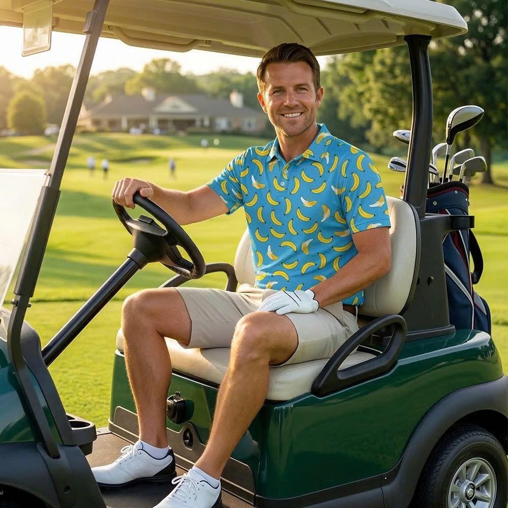 Men’s Athletic Golf Polo 10 – Blue Banana Fruit Pattern Polo Shirt