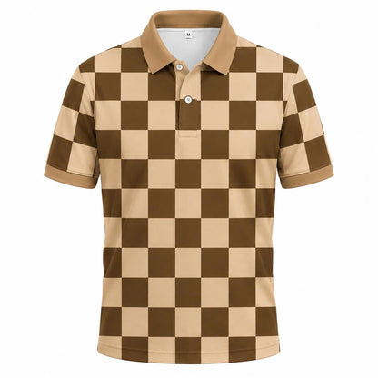Retro Checker Polo Shirt, Vintage Chessboard Pattern, Unisex Casual Top