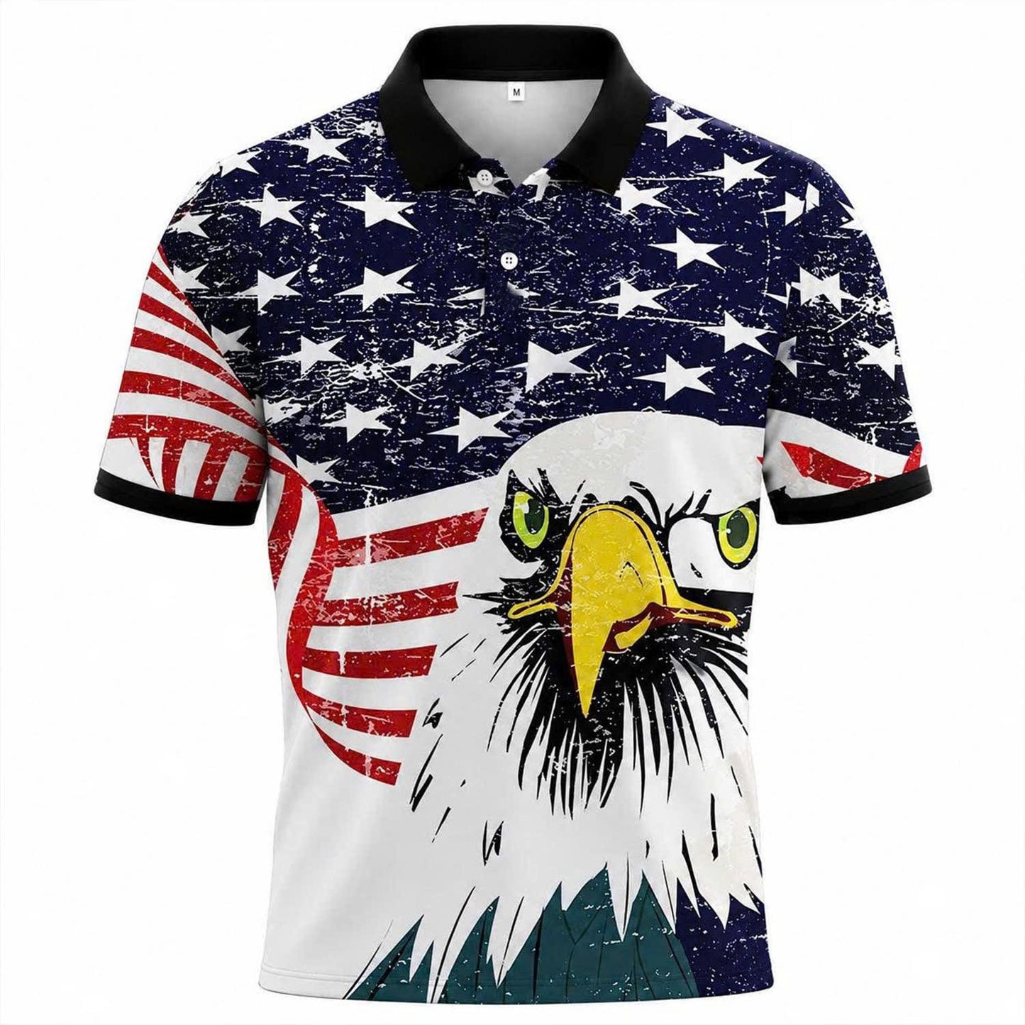 Vintage Distressed American Flag Eagle Polo Shirt, Patriotic USA Style Top