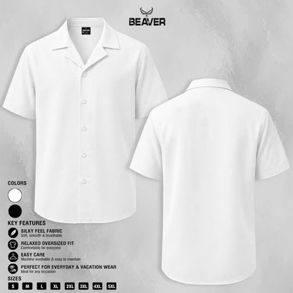 Solid Color Button Up Shirt, Relaxed Oversized Short Sleeve Unisex Casual Shirt