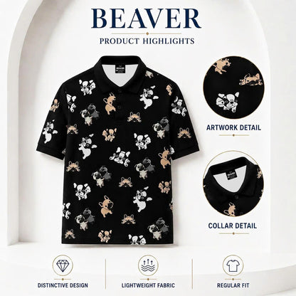 French Bulldog Print Polo, Frenchie Dog Lover Gift, Puppy Pattern Apparel, Unisex Top
