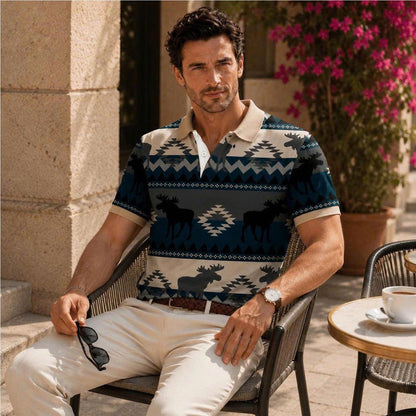 Moose Polo Shirt – Southwestern Tribal Pattern, Rustic Cabin Style
