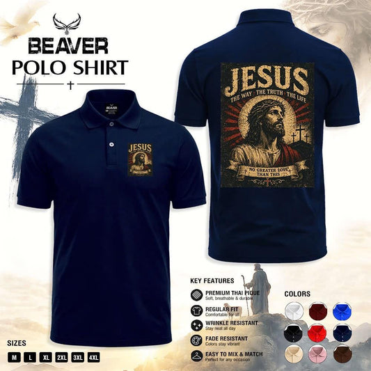 Jesus The Way The Truth The Life Christian Polo Shirt, Religious Cross Graphic, Church & Everyday Wear