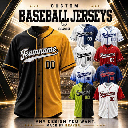 Custom Baseball Jerseys – Personalized Name and Number – Solid, Striped and Gradient Styles