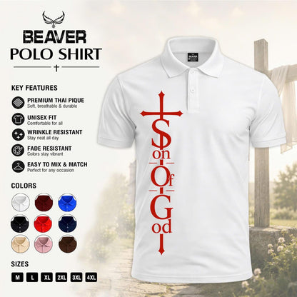 Son of God Cross Graphic Polo Shirt, Men's Casual Top, Vintage Christian Design