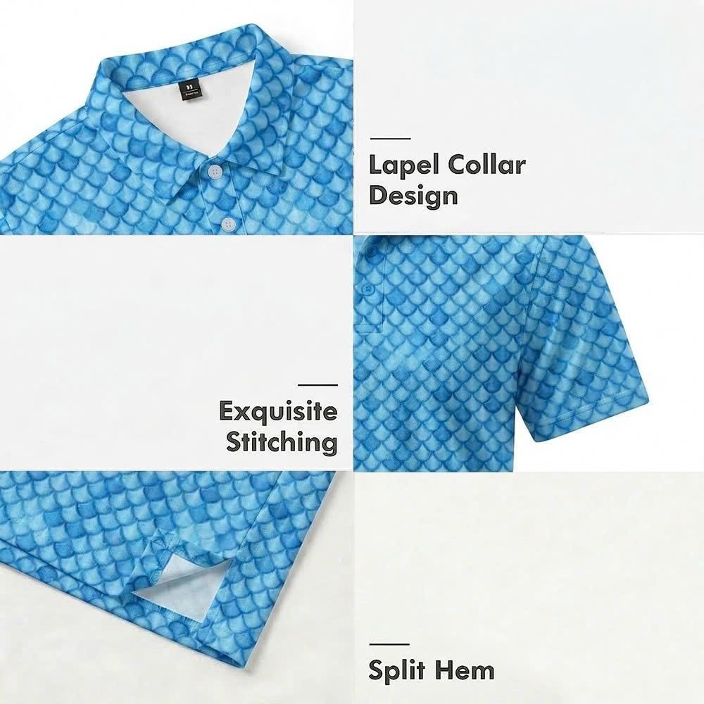 Men’s Athletic Golf Polo 04 – Blue Argyle Diamond Pattern Polo Shirt
