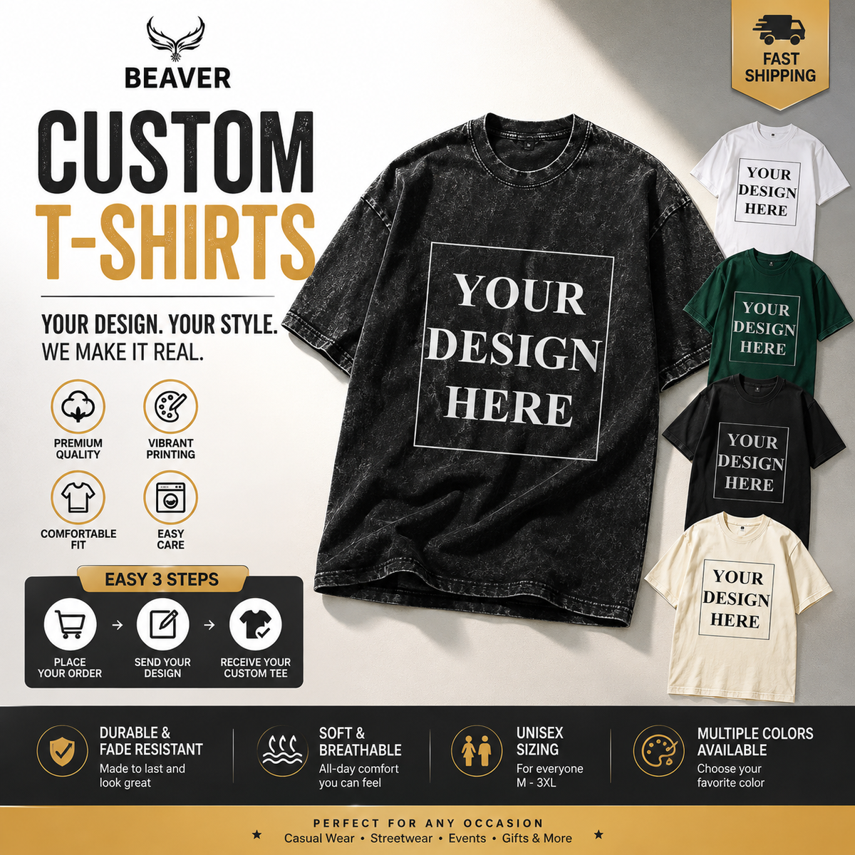 Custom Heavyweight Cotton T-Shirt – Personalized Unisex Tee