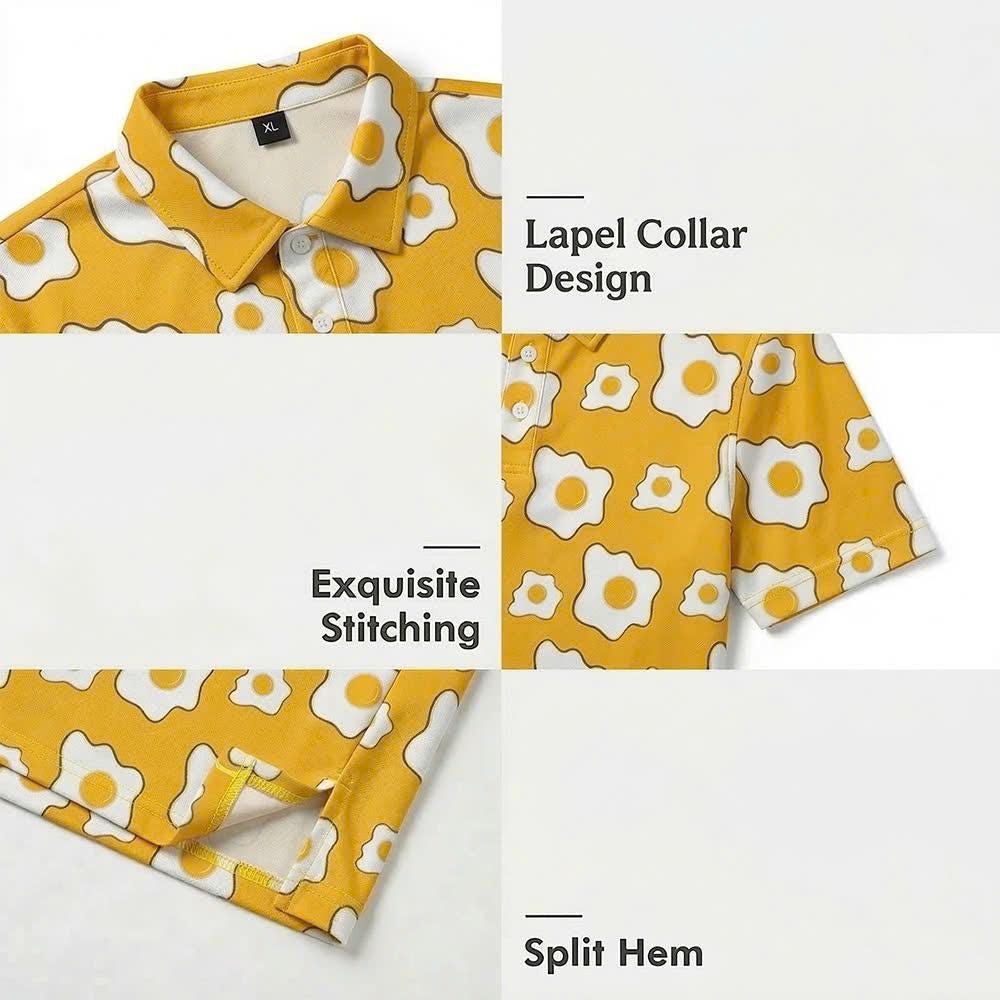 Men’s Athletic Golf Polo 13 – Yellow Fried Egg Pattern Polo Shirt