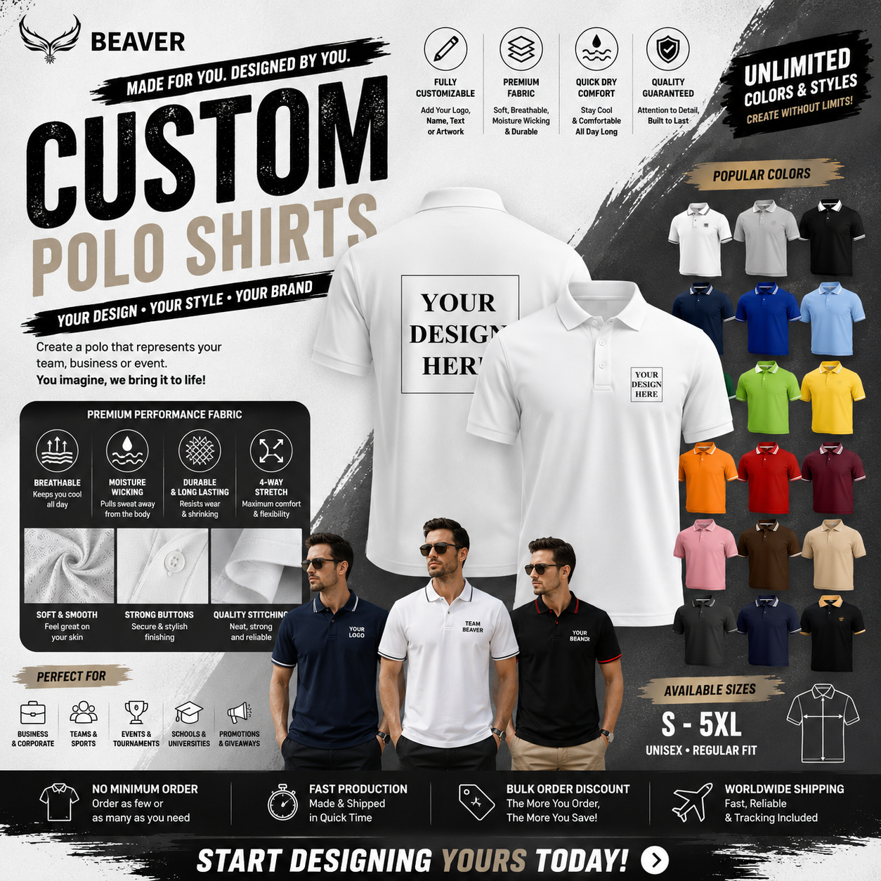 Custom Logo Polo Shirt – Personalized Work Uniform, Unisex Design