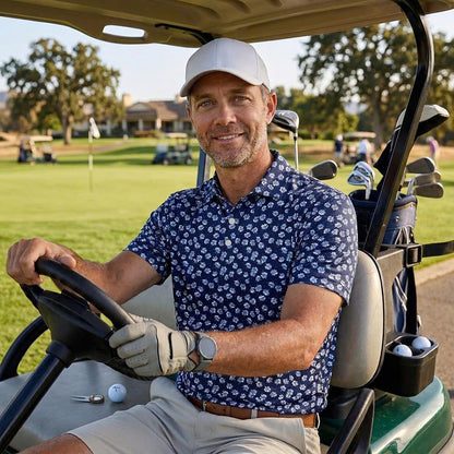 Men’s Athletic Golf Polo 03 – Navy Floral Dot Pattern Polo Shirt