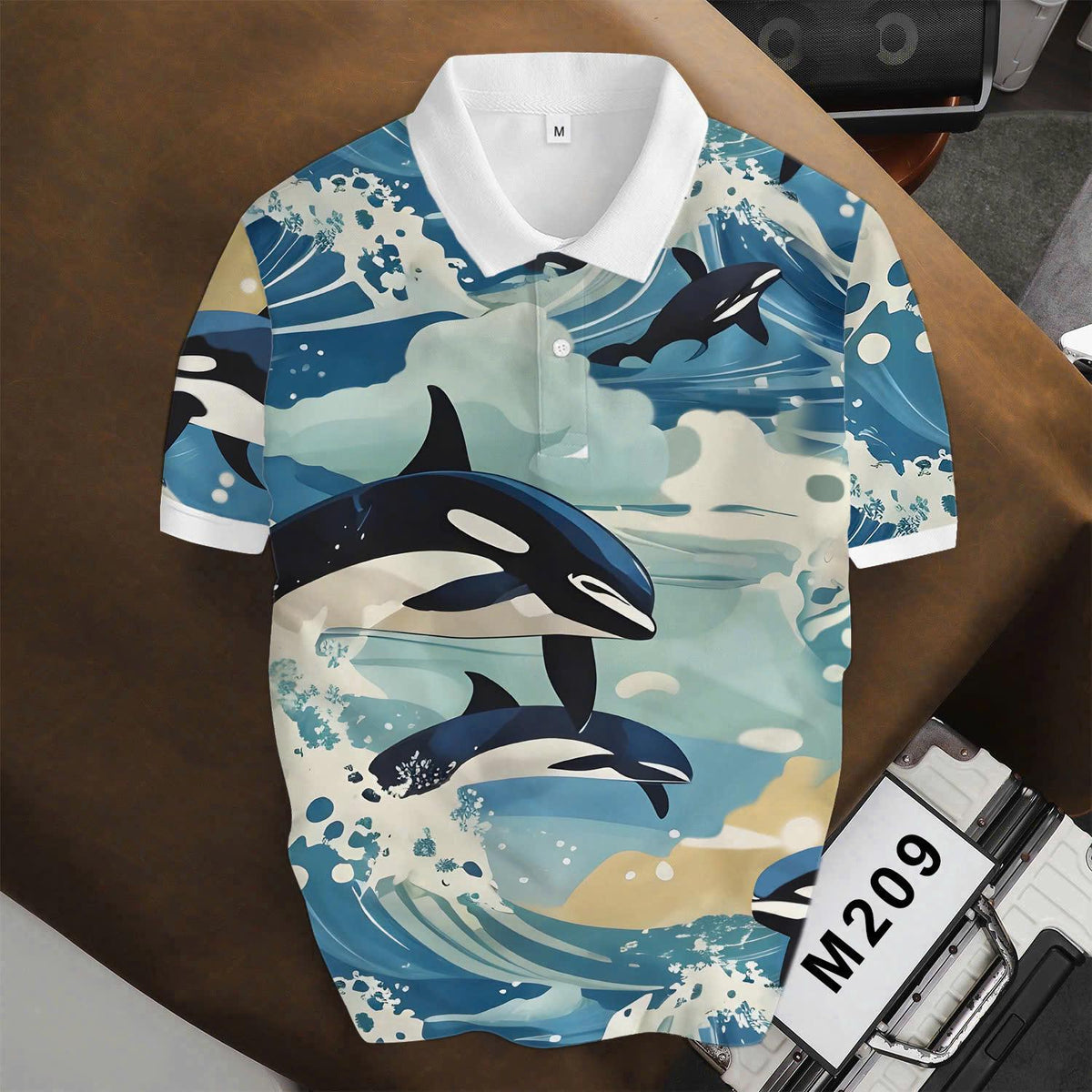 Orca Polo Shirt – Killer Whale Ocean Wave Print Hawaiian Beach Polo Top