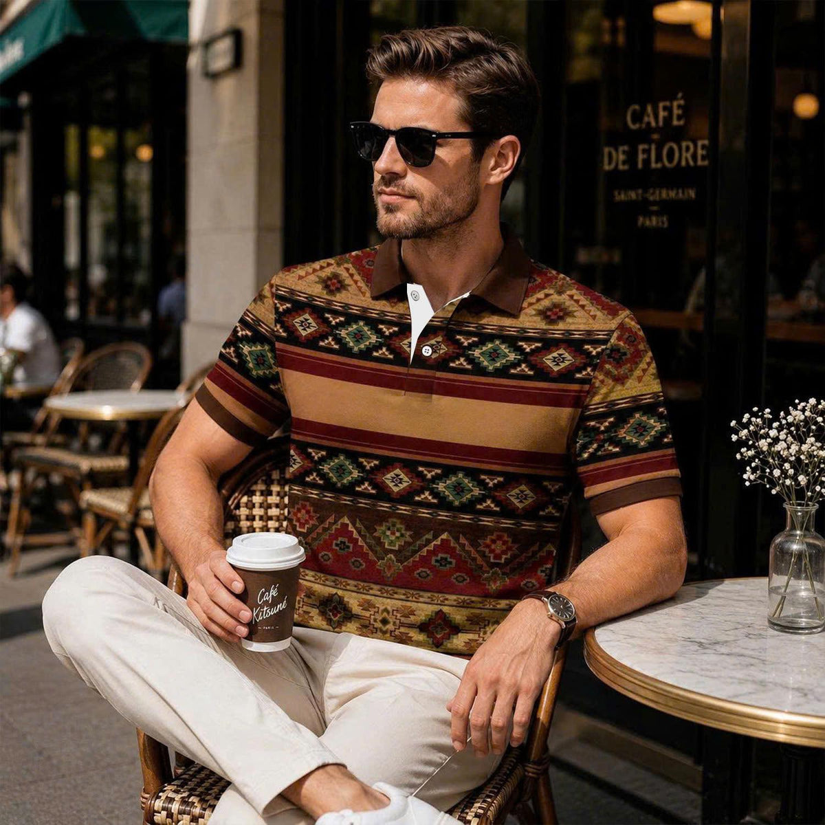 Tribal Aztec Polo Shirt – Southwestern Navajo Men’s Top